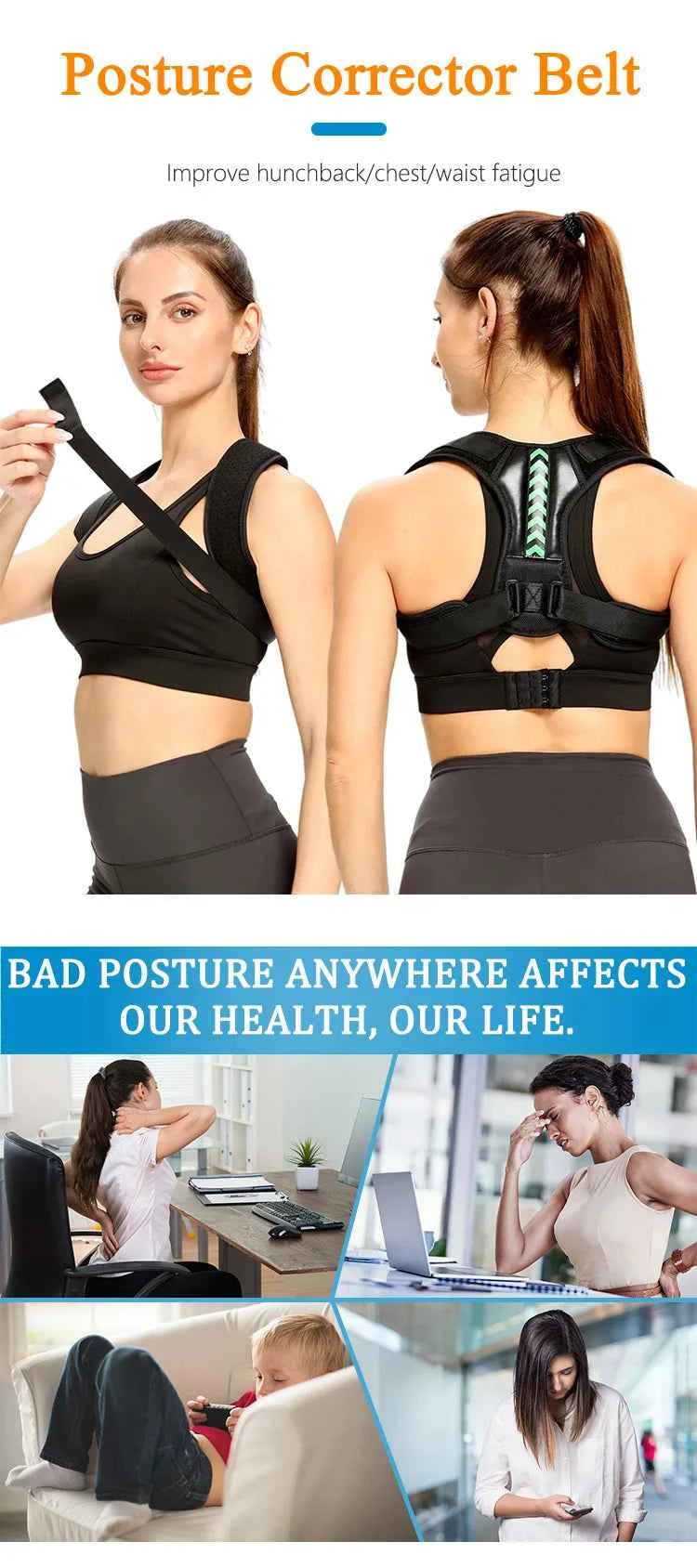 Orthopedic Neoprene Fitness Safety Back Brace Posture Corrector Adjustable Elastic Front Clavicle Straps Comfortable Back