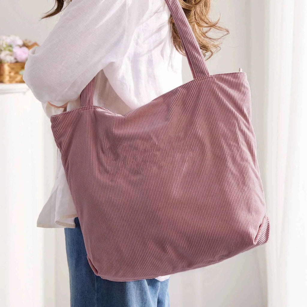 Retro Style Corduroy One Shoulder Reusable Daily Life Shopping Tote Bag