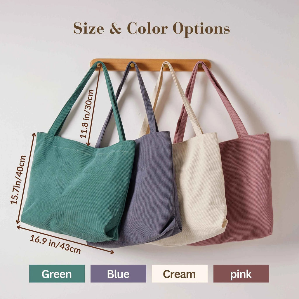 Retro Style Corduroy One Shoulder Reusable Daily Life Shopping Tote Bag