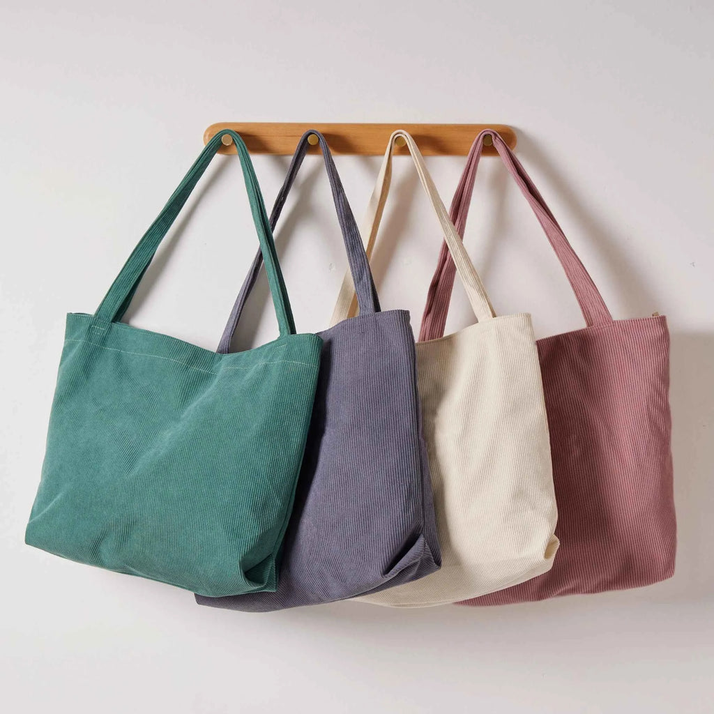 Retro Style Corduroy One Shoulder Reusable Daily Life Shopping Tote Bag
