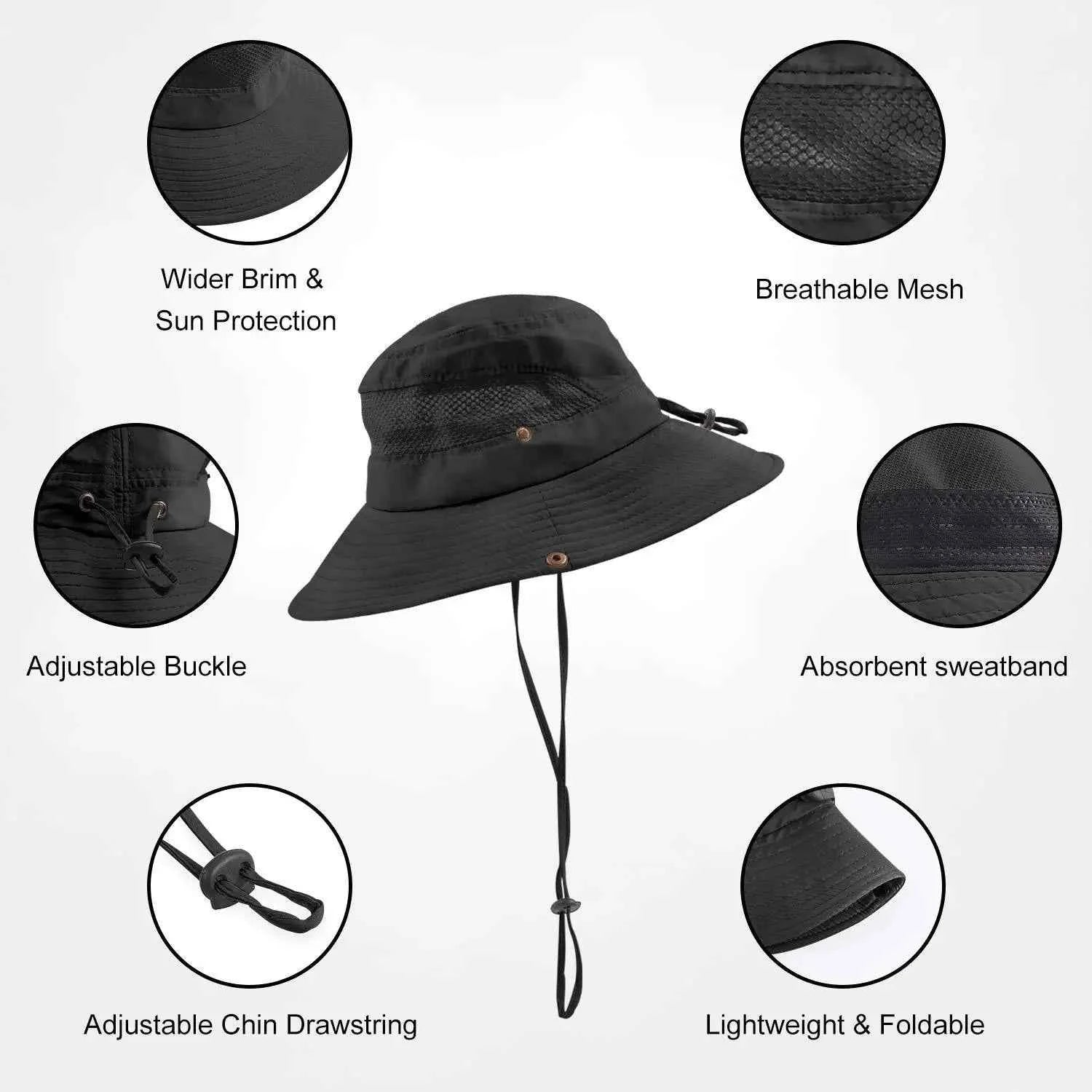 Super Wide Brim Sun Hat UPF50+ UV Protection Waterproof Nylon Bucket Hat Casual Sports Outdoor Travel Activities Fishing Hiking