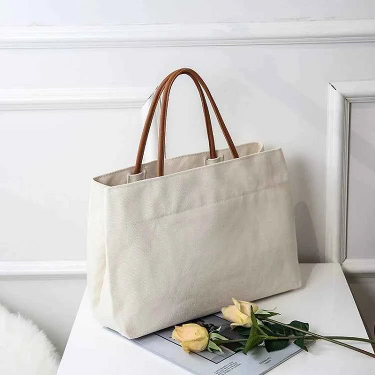 Daily Life Usage Handheld Shoulder Bag Tote with Open Closure 30-50cm Size Canvas & Cotton