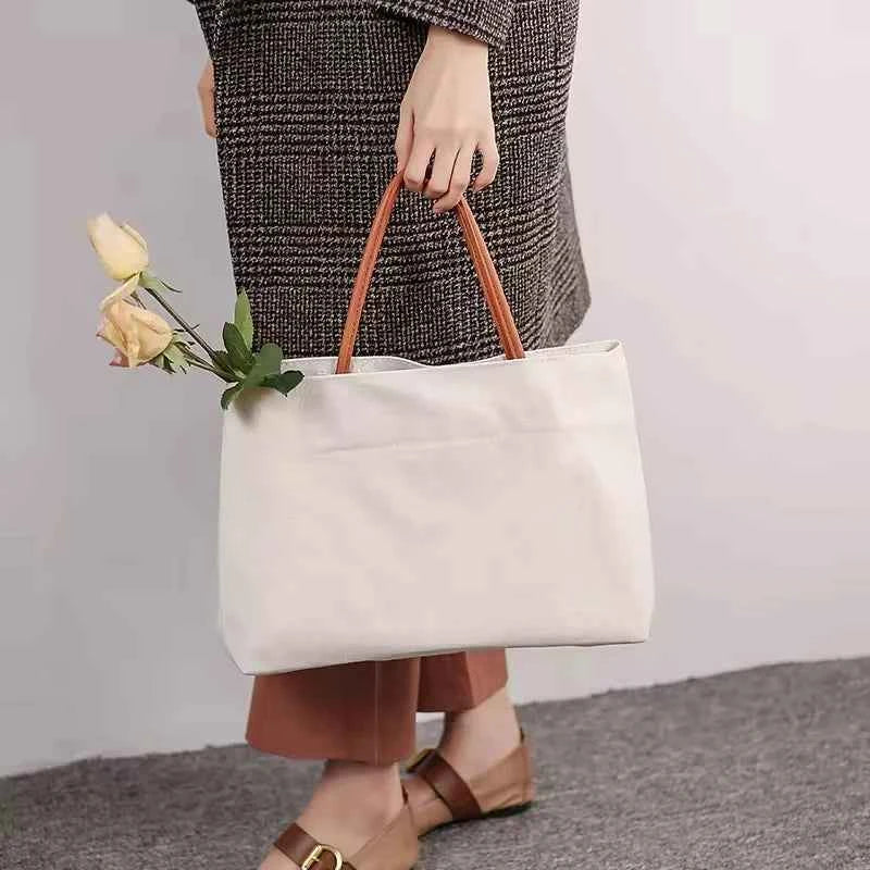 Daily Life Usage Handheld Shoulder Bag Tote with Open Closure 30-50cm Size Canvas & Cotton