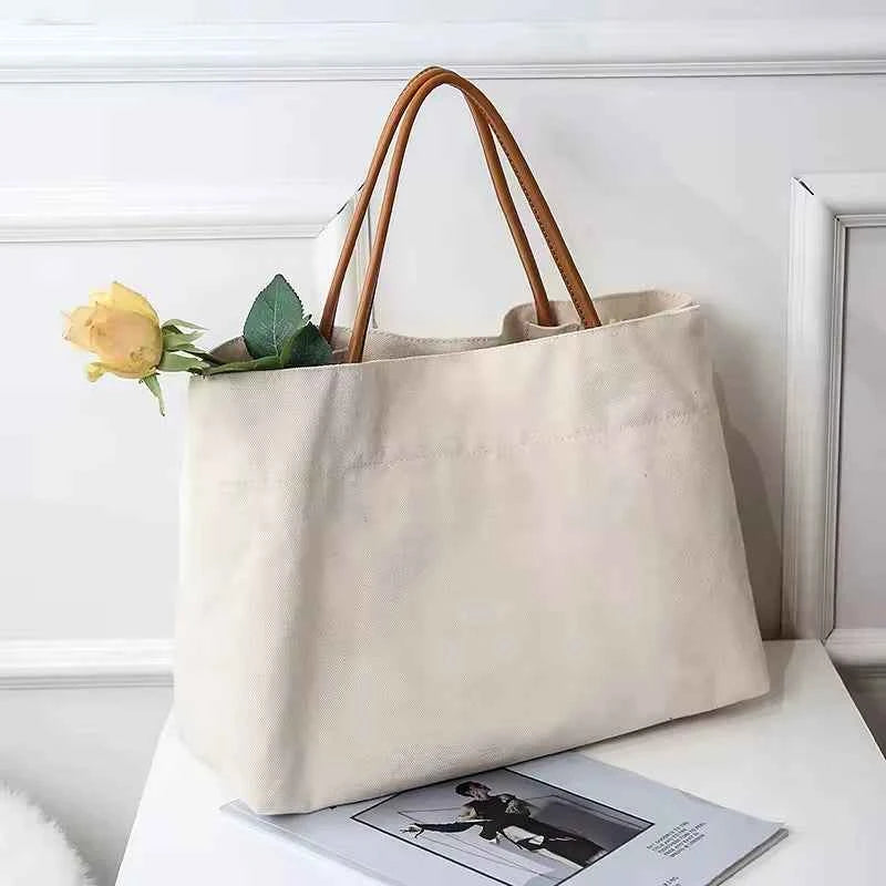 Daily Life Usage Handheld Shoulder Bag Tote with Open Closure 30-50cm Size Canvas & Cotton