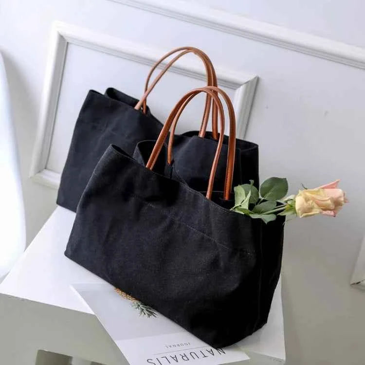 Daily Life Usage Handheld Shoulder Bag Tote with Open Closure 30-50cm Size Canvas & Cotton