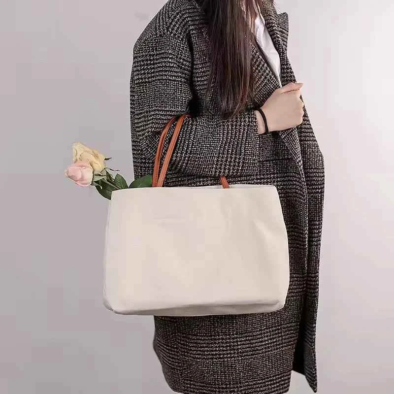 Daily Life Usage Handheld Shoulder Bag Tote with Open Closure 30-50cm Size Canvas & Cotton